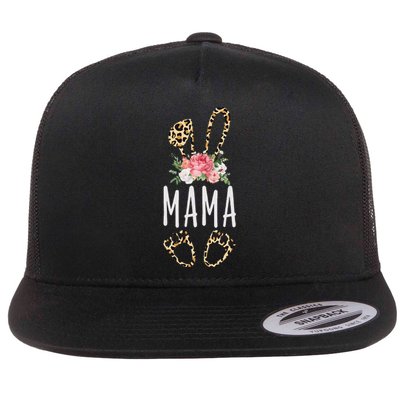 Floral Leopard Mama Bunny Gift Happy Easter Mother's Day Flat Bill Trucker Hat