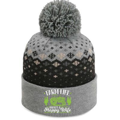 Farm Life Makes A Happy Wife Tractor Gift The Baniff Cuffed Pom Beanie