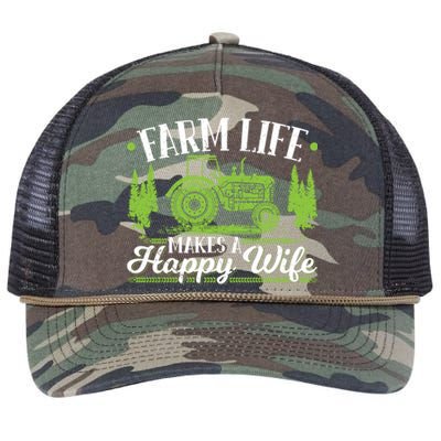 Farm Life Makes A Happy Wife Tractor Gift Retro Rope Trucker Hat Cap