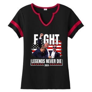 Fight Legends Never Die 2024 Trump Shooting Ladies Halftime Notch Neck Tee