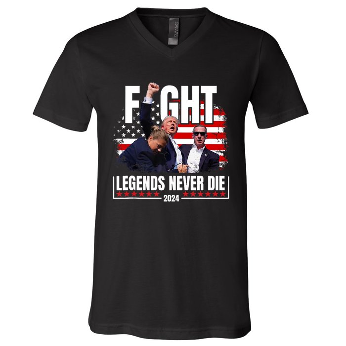 Fight Legends Never Die 2024 Trump Shooting V-Neck T-Shirt