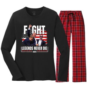 Fight Legends Never Die 2024 Trump Shooting Women's Long Sleeve Flannel Pajama Set 