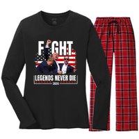 Fight Legends Never Die 2024 Trump Shooting Women's Long Sleeve Flannel Pajama Set 