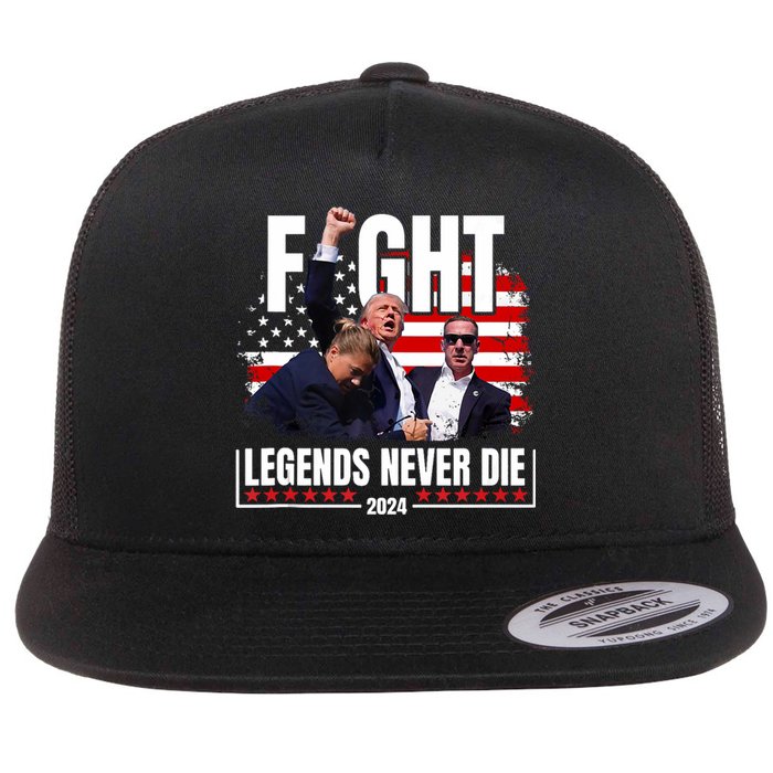 Fight Legends Never Die 2024 Trump Shooting Flat Bill Trucker Hat