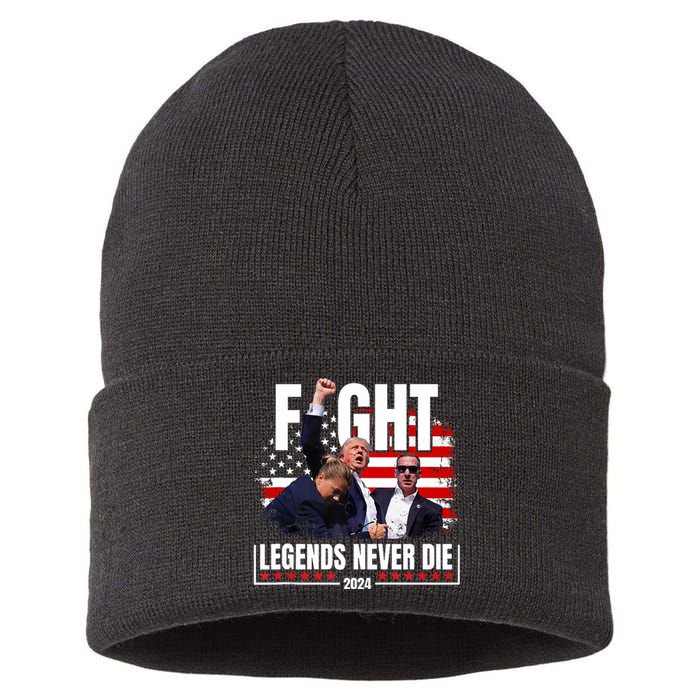 Fight Legends Never Die 2024 Trump Shooting Sustainable Knit Beanie