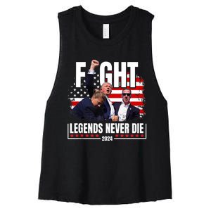 Fight Legends Never Die 2024 Trump Shooting Women's Racerback Cropped Tank