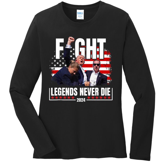 Fight Legends Never Die 2024 Trump Shooting Ladies Long Sleeve Shirt