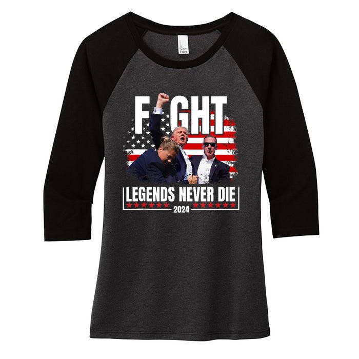 Fight Legends Never Die 2024 Trump Shooting Women's Tri-Blend 3/4-Sleeve Raglan Shirt