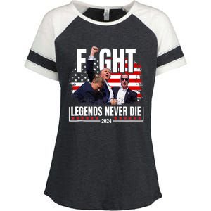 Fight Legends Never Die 2024 Trump Shooting Enza Ladies Jersey Colorblock Tee