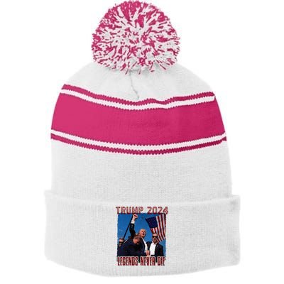 Funny Legends Never Die Trump Election Rally Shooting 2024 Stripe Pom Pom Beanie