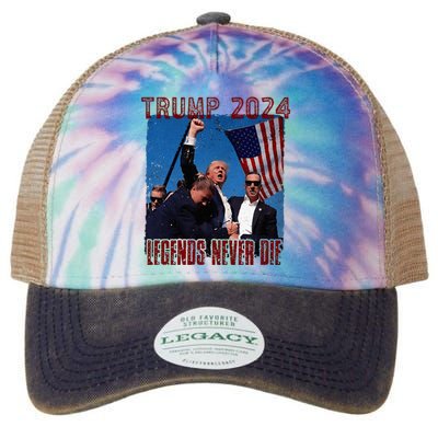 Funny Legends Never Die Trump Election Rally Shooting 2024 Legacy Tie Dye Trucker Hat