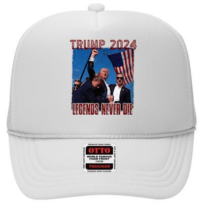 Funny Legends Never Die Trump Election Rally Shooting 2024 High Crown Mesh Back Trucker Hat