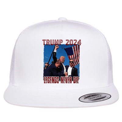 Funny Legends Never Die Trump Election Rally Shooting 2024 Flat Bill Trucker Hat