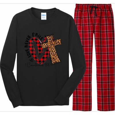 Funny Love Never Fails Corinthians Bible Verse Christian Cool Gift Long Sleeve Pajama Set