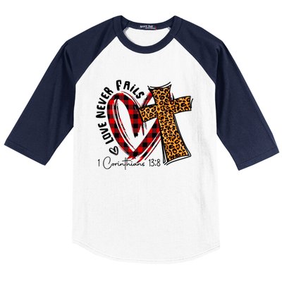 Funny Love Never Fails Corinthians Bible Verse Christian Cool Gift Baseball Sleeve Shirt