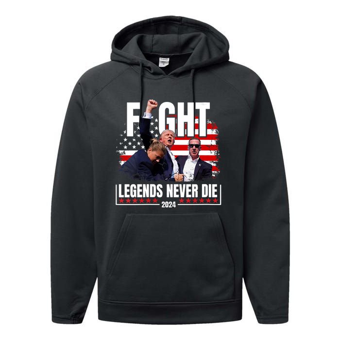 Fight Legends Never Die 2024 Trump Shooting Performance Fleece Hoodie