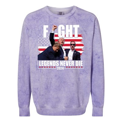 Fight Legends Never Die 2024 Trump Shooting Usa Flag Colorblast Crewneck Sweatshirt