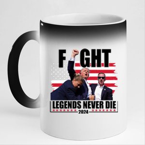 Fight Legends Never Die 2024 Trump Shooting Usa Flag 11oz Black Color Changing Mug