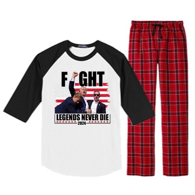 Fight Legends Never Die 2024 Trump Shooting Usa Flag Raglan Sleeve Pajama Set