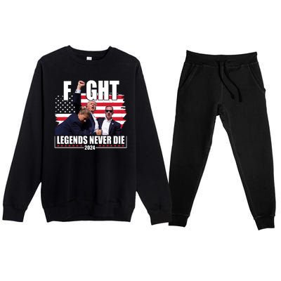 Fight Legends Never Die 2024 Trump Shooting Usa Flag Premium Crewneck Sweatsuit Set