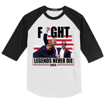 Fight Legends Never Die 2024 Trump Shooting Usa Flag Kids Colorblock Raglan Jersey