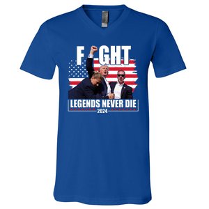 Fight Legends Never Die 2024 Trump Shooting Usa Flag V-Neck T-Shirt