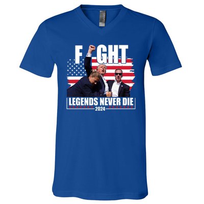 Fight Legends Never Die 2024 Trump Shooting Usa Flag V-Neck T-Shirt