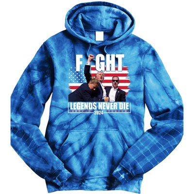 Fight Legends Never Die 2024 Trump Shooting Usa Flag Tie Dye Hoodie