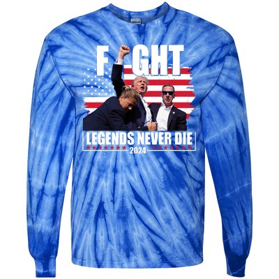 Fight Legends Never Die 2024 Trump Shooting Usa Flag Tie-Dye Long Sleeve Shirt