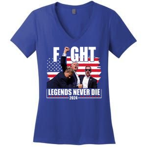 Fight Legends Never Die 2024 Trump Shooting Usa Flag Women's V-Neck T-Shirt