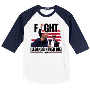 Fight Legends Never Die 2024 Trump Shooting Usa Flag Baseball Sleeve Shirt