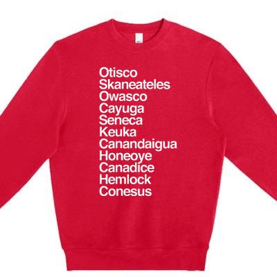 Finger Lakes Ny Finger Lakes Region Cayuga Seneca Keuka Premium Crewneck Sweatshirt