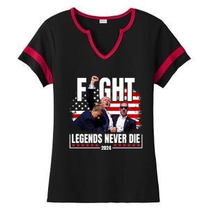 Fight Legends Never Die 2024 Trump Shooting Ladies Halftime Notch Neck Tee