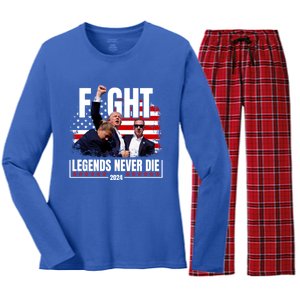 Fight Legends Never Die 2024 Trump Shooting Women's Long Sleeve Flannel Pajama Set 