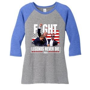 Fight Legends Never Die 2024 Trump Shooting Women's Tri-Blend 3/4-Sleeve Raglan Shirt