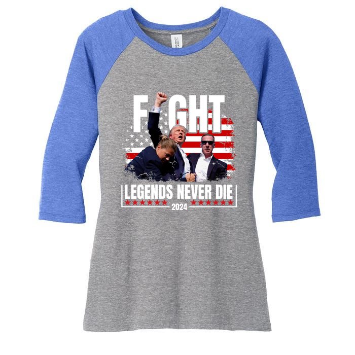 Fight Legends Never Die 2024 Trump Shooting Women's Tri-Blend 3/4-Sleeve Raglan Shirt