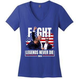 Fight Legends Never Die 2024 Trump Shooting Women's V-Neck T-Shirt