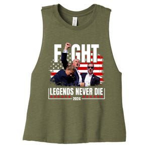 Fight Legends Never Die 2024 Trump Shooting Women's Racerback Cropped Tank