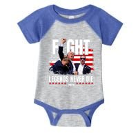 Fight Legends Never Die 2024 Trump Shooting Infant Baby Jersey Bodysuit