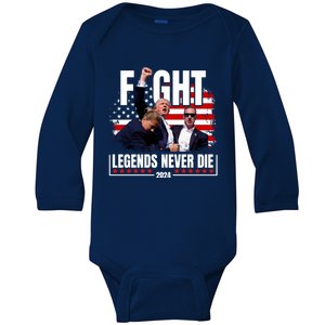 Fight Legends Never Die 2024 Trump Shooting Baby Long Sleeve Bodysuit