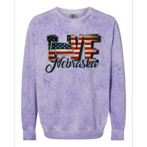 Funny Love Nebraska American Flag Patriotic Colorblast Crewneck Sweatshirt