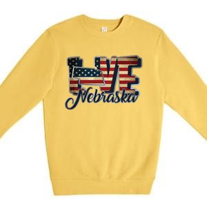 Funny Love Nebraska American Flag Patriotic Premium Crewneck Sweatshirt