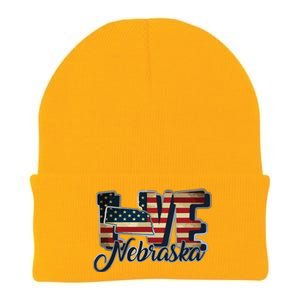 Funny Love Nebraska American Flag Patriotic Knit Cap Winter Beanie