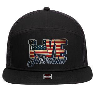 Funny Love Nebraska American Flag Patriotic 7 Panel Mesh Trucker Snapback Hat