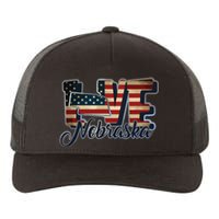 Funny Love Nebraska American Flag Patriotic Yupoong Adult 5-Panel Trucker Hat