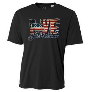 Funny Love Nebraska American Flag Patriotic Cooling Performance Crew T-Shirt