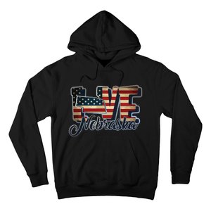 Funny Love Nebraska American Flag Patriotic Hoodie