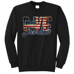 Funny Love Nebraska American Flag Patriotic Sweatshirt