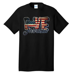 Funny Love Nebraska American Flag Patriotic Tall T-Shirt