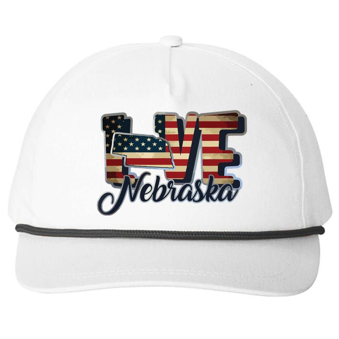 Funny Love Nebraska American Flag Patriotic Snapback Five-Panel Rope Hat